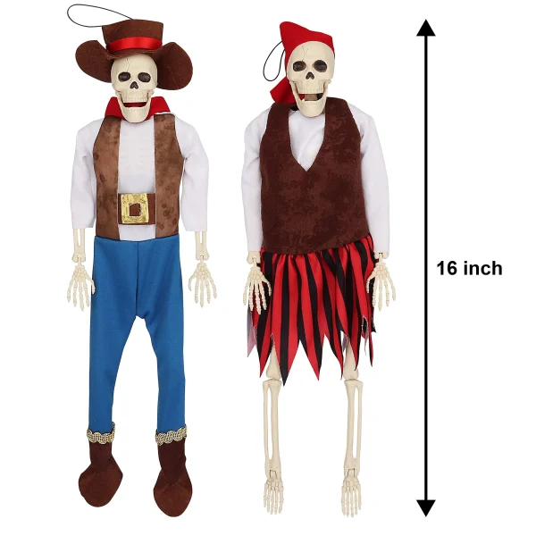 2pcs Halloween Hanging Pirate Skeleton 6in