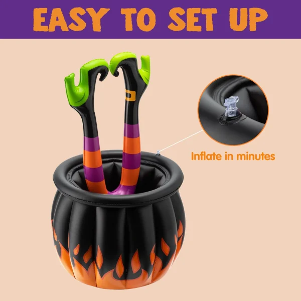 3.2ft Halloween Inflatable Witch Legs In Cauldron Cooler