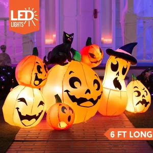 6ft Inflatable Pumpkin with Witch’s Cat Decoration