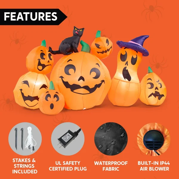 6ft Inflatable Pumpkin with Witch's Cat Decoration