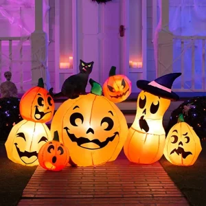 6ft 7pcs Inflatable Pumpkin with Witch’s Cat Decoration