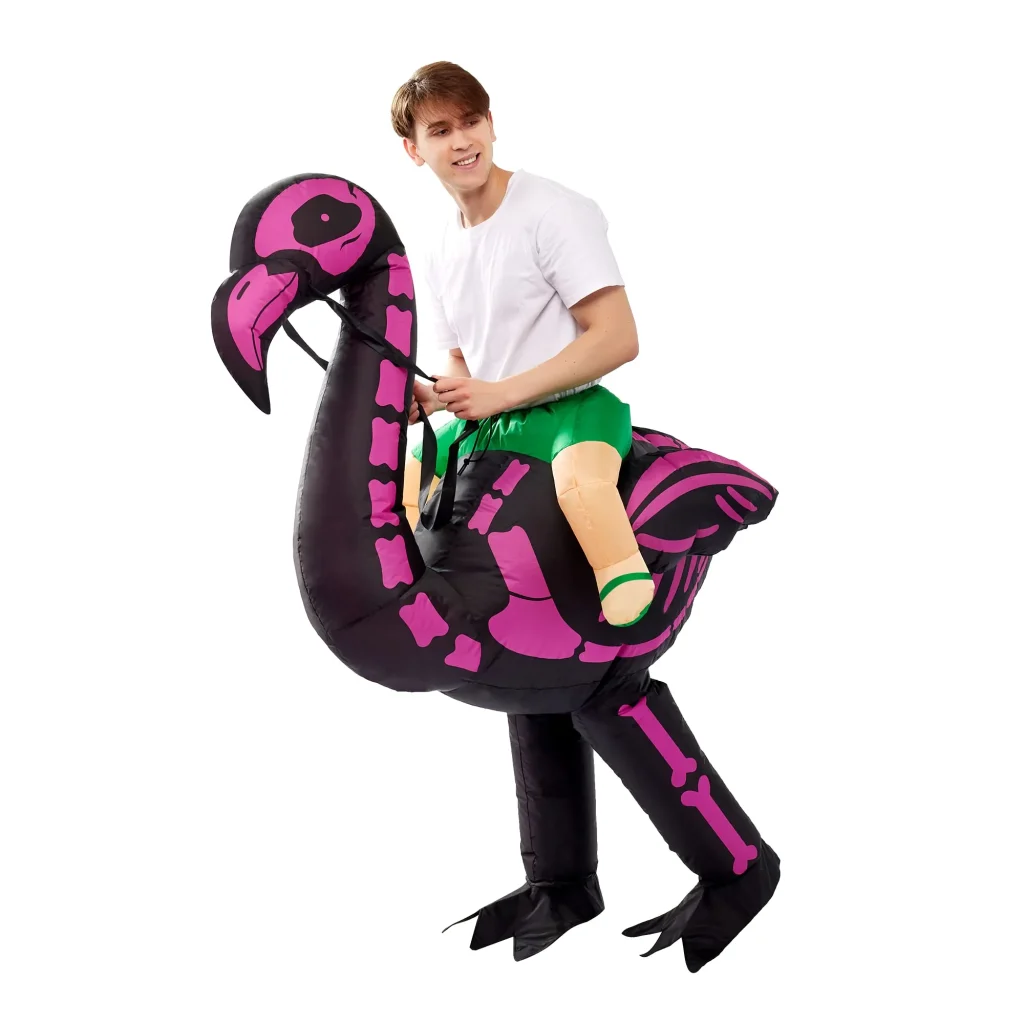 Riding skeleton flamingo adult inflatable animal costumes
