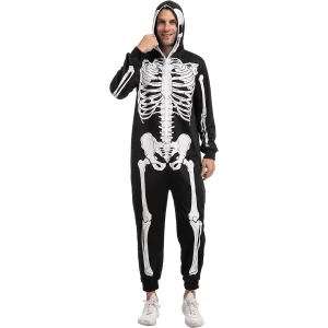 Adult Zip up Skeleton Pajamas Halloween Costume