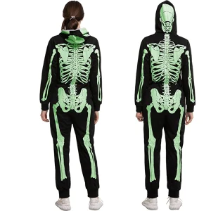 Adult Halloween Glow In The Dark Skeleton Pajamas