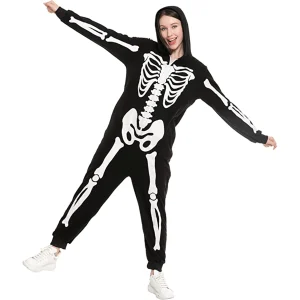 Unisex Skeleton Jumpsuit Plush Pajamas Halloween Costume