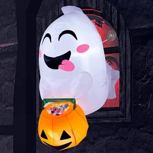 3.5ft Inflatable Flying Ghost with Candy Basket Broke Out from Window