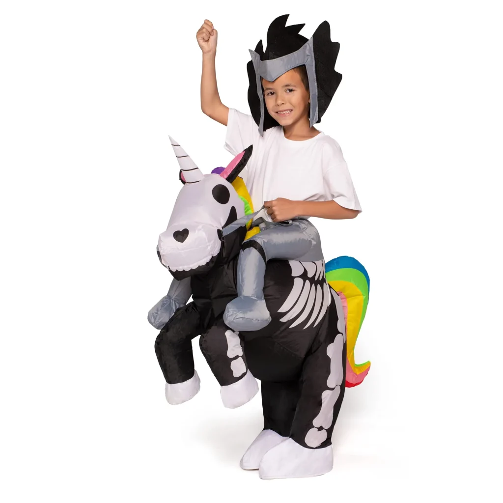 Riding skeleton unicorn inflatable costume kid