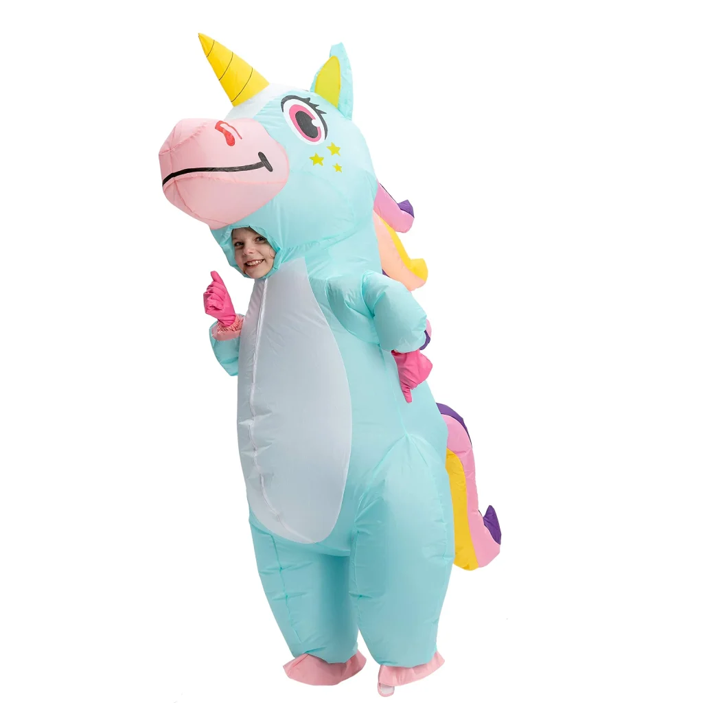 Blue unicorn blow up costume