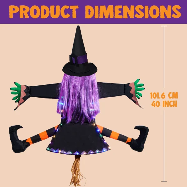 Light up Halloween Witch Crashing Into Tree 40in