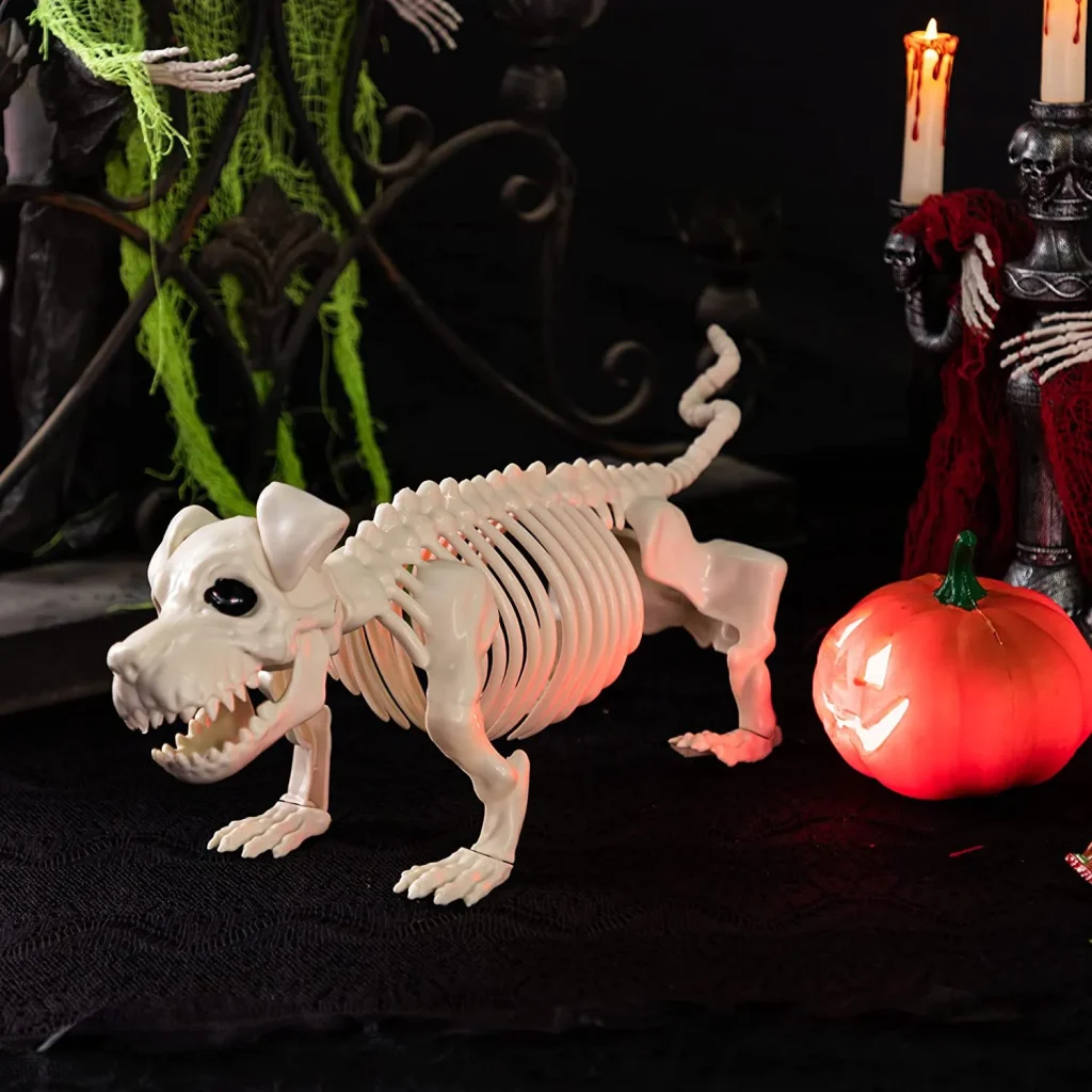 Top Quality Posable Plastic Halloween Dog Skeleton 16in