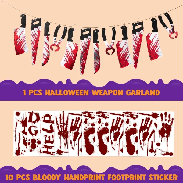 10Pcs Weapon Garland and Bloody Window Stickers 11*14 in