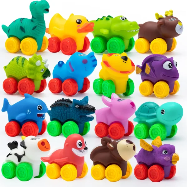16Pcs Animal Soft Rubber Car Set Toy, Baby Mini Bath Toy Cars (1)