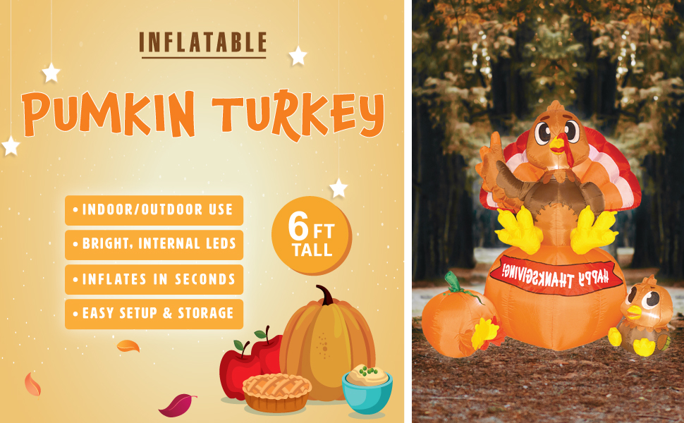 Turkey on Pumpkin Inflatable