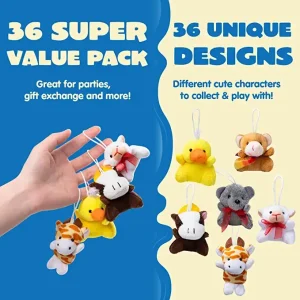 36Pcs Mini Plush Animal Toy Set 2.5in to 3in