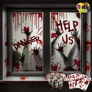 8Pcs Zombie Hand Window Covers 4 Pcs with Window Stickers