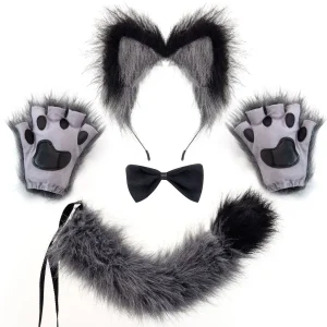 Adult Wolf Fox Tail Accessories Set – Gray