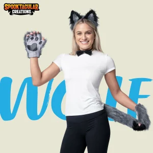 Adult Wolf Fox Tail Accessories Set – Gray