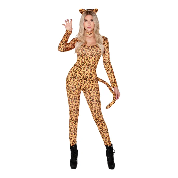 Women Leopard Catsuit Bodysuit Halloween Costume