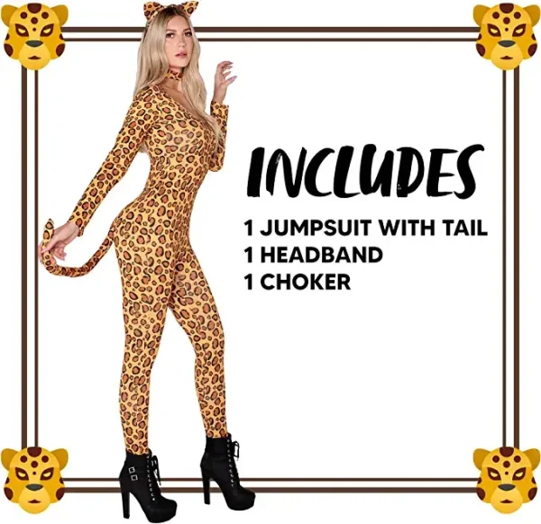 Women Leopard Catsuit Bodysuit Halloween Costume