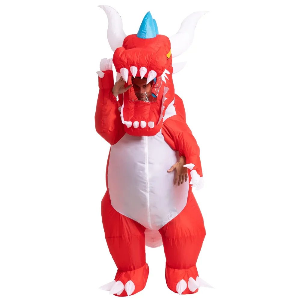 Full body red inflatable dragon costume