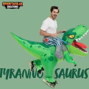 Green Tyrannosaurus ride on inflatable costume adult