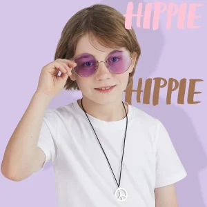 Hippie Party Accessories Set with Necklace, Sunglasses 6 pcs