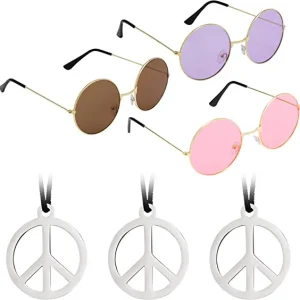 Hippie Party Accessories Set with Necklace, Sunglasses 6 pcs