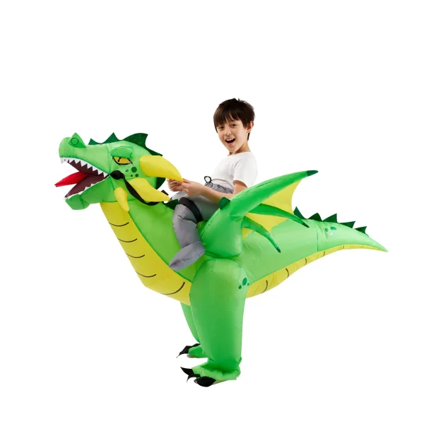 Kids Ride-on Green Dragon Inflatable Costume -M