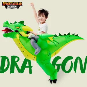 Ride-on green cool dragon inflatable costume kid