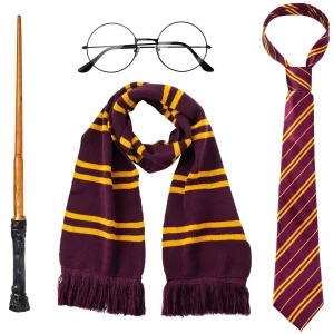 Wizard Costume Accessories Set with Glasses, Tie, Wand And Scarf