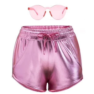 Womens Pink Metallic Shorts