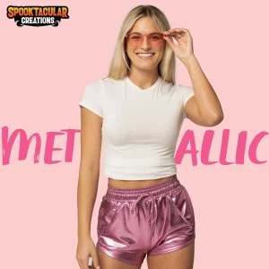 Women Metallic Shorts – Pink