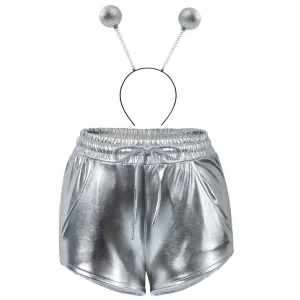 Women Metallic Shorts – Silver