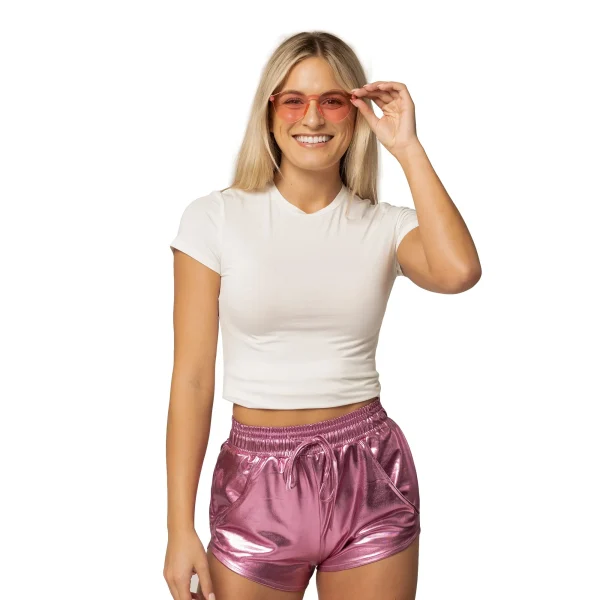 Womens Pink Metallic Shorts