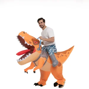 Yellow Tyrannosaurus ride on inflatable costume adult