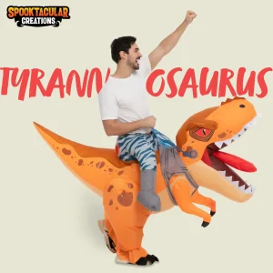 Yellow Tyrannosaurus ride on inflatable costume adult