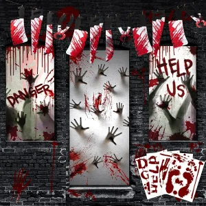 Zombie Hand Door Cover+2 Widow Covers+Weapon Garland+Window Stickers 11*14in