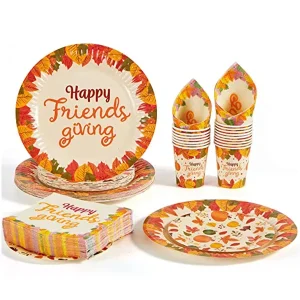 120Pcs Friendsgiving Paper Plates and Napkins Disposable Dinnerware Set