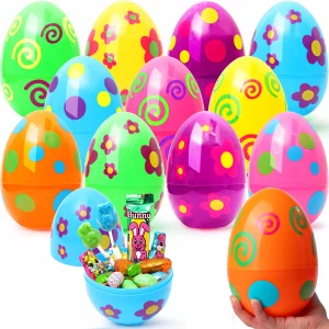 12Pcs Colorful Printed Fillable Giant Easter Egg Shells 6in