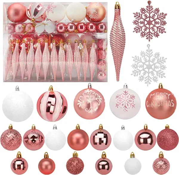 133pcs Rose Gold and White Christmas Ball Ornaments