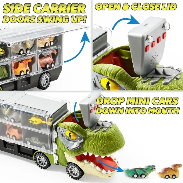 13Pcs Dinosaur Transport Carrier Truck with Mini Dinosaur Car Set