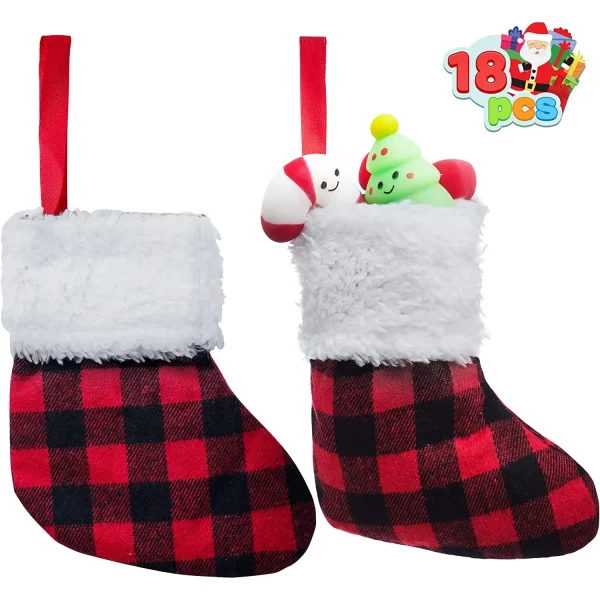 18pcs Red & Black Buffalo Plaid Christmas Stockings 5in