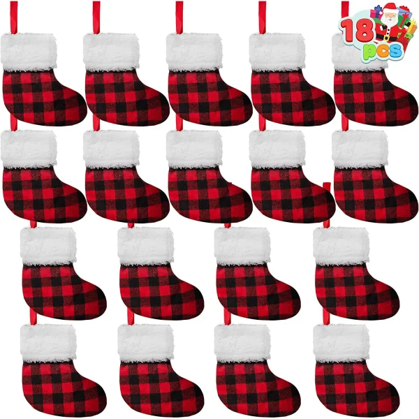 18pcs Red & Black Buffalo Plaid Christmas Stockings 5in