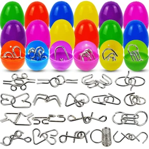 18Packs  Prefilled Traditional Assorted Eggs with Metal Brain Teaser Puzzle