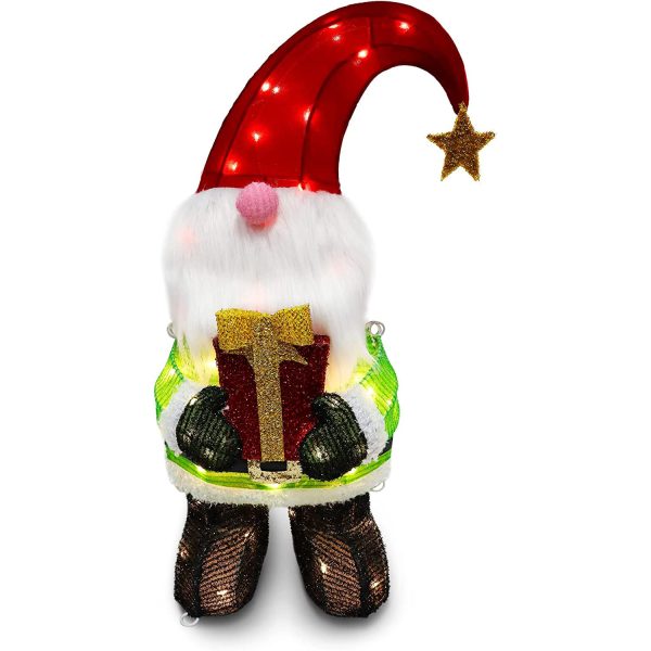 3D Christmas Tinsel Plush Gnome LED Yard Lights 2.4ft