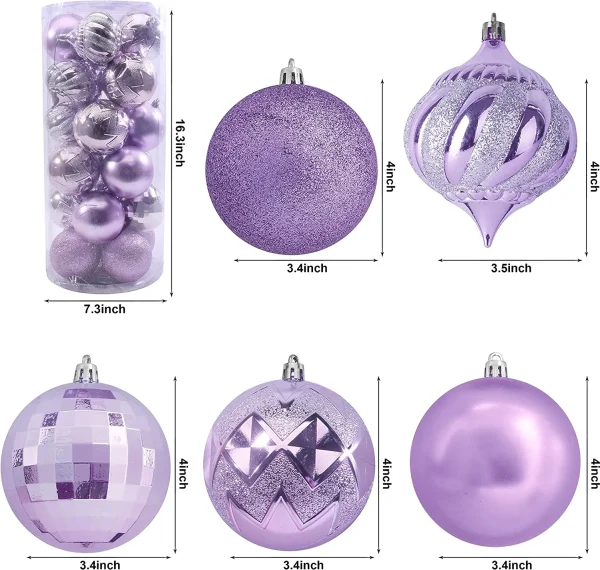 24pcs Lavender Christmas Ball Ornaments 3.15in