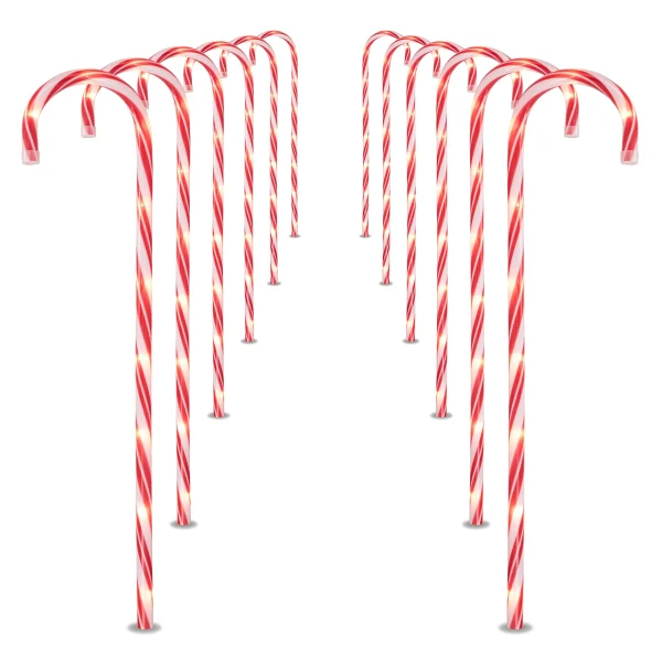 12pcs Thin Red Candy Cane Christmas Pathway Lights 28in