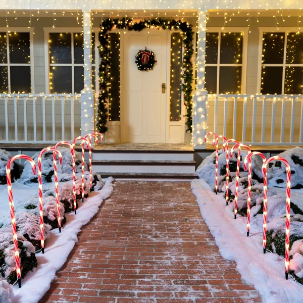 12pcs Thin Red Candy Cane Christmas Pathway Lights 28in