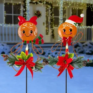2pcs Christmas Gingerman Solar Stake Lights
