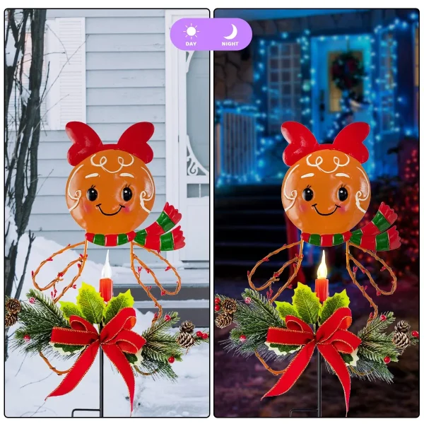 2pcs Christmas Gingerman Solar Stake Lights